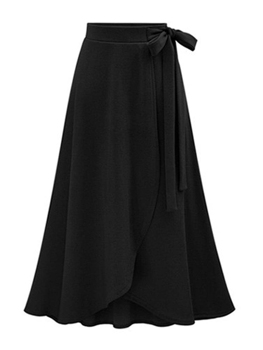 Tie Waisted A-Line Wrap Midi Dress DRE2307180309BLAM Black / 4/6 (M)
