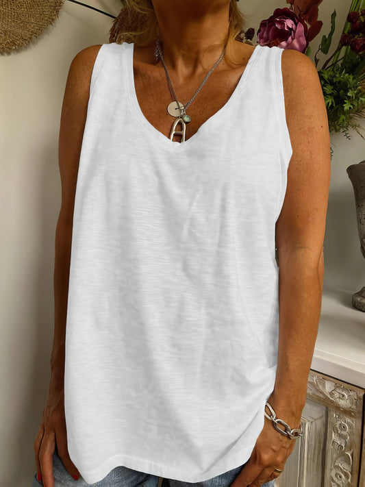 Tops Solid V-Neck Sleeveless Casual Tank Top TAN2206061504WHIS White / 2 (S)