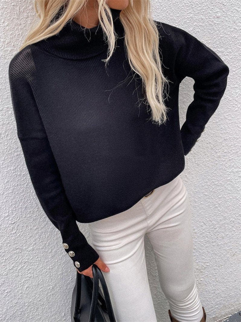 Turtleneck Solid Long Sleeve Knitted Sweater