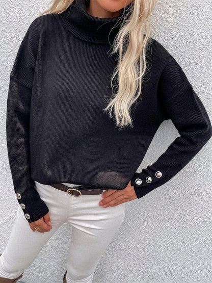 Turtleneck Solid Long Sleeve Knitted Sweater