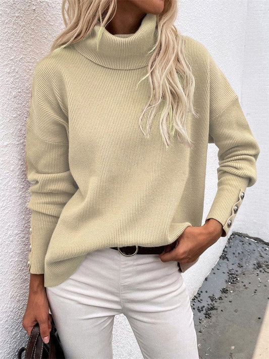 Turtleneck Solid Long Sleeve Knitted Sweater SWE2109101168KHAS Khaki / 2 (S)