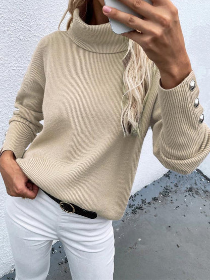 Turtleneck Solid Long Sleeve Knitted Sweater