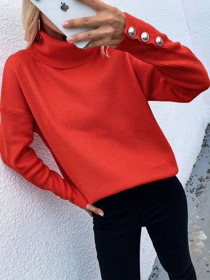 Turtleneck Solid Long Sleeve Knitted Sweater SWE2109101168REDS Red / 2 (S)