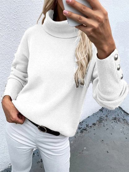 Turtleneck Solid Long Sleeve Knitted Sweater SWE2109101168WHIS White / 2 (S)