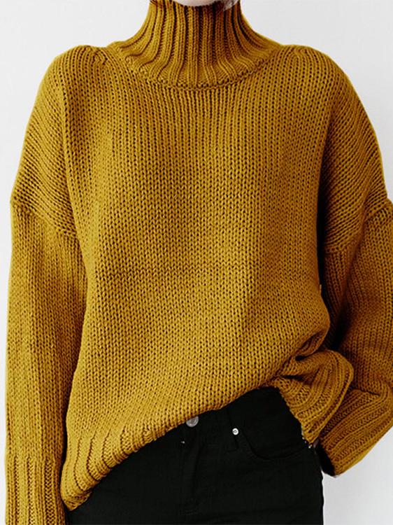 Turtleneck Solid Pullover Long Sleeve Sweater SWE2112101339YELS Yellow / 2 (S)
