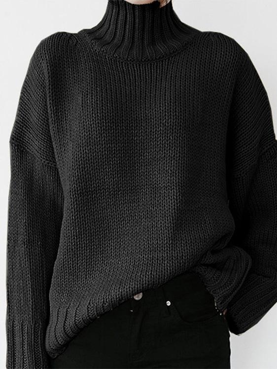 Turtleneck Solid Pullover Long Sleeve Sweater SWE2112101339BLAS Black / 2 (S)