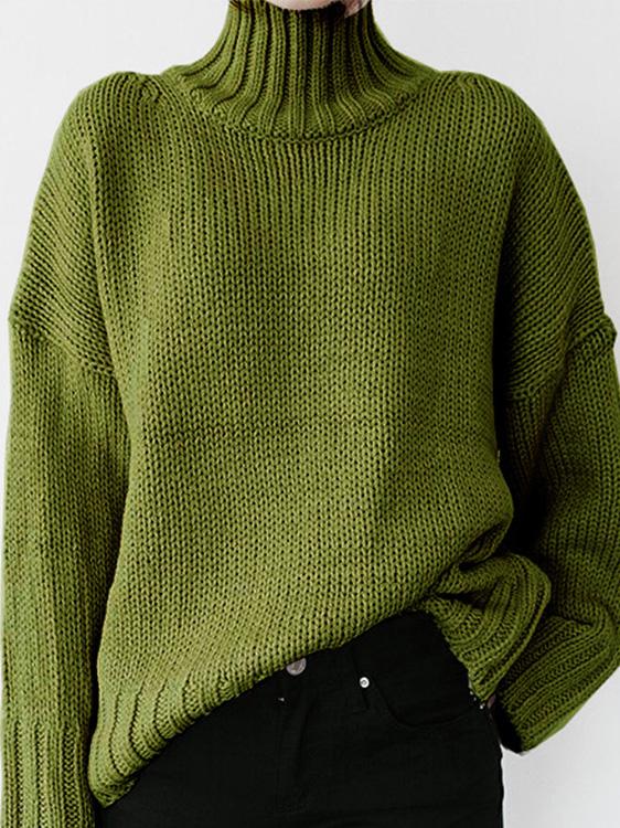 Turtleneck Solid Pullover Long Sleeve Sweater SWE2112101339GRES Green / 2 (S)