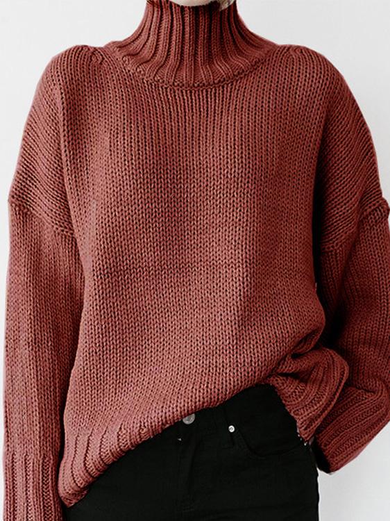 Turtleneck Solid Pullover Long Sleeve Sweater SWE2112101339BREDS DarkRed / 2 (S)