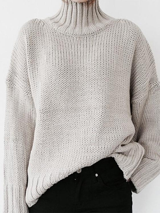 Turtleneck Solid Pullover Long Sleeve Sweater SWE2112101339WHIS White / 2 (S)