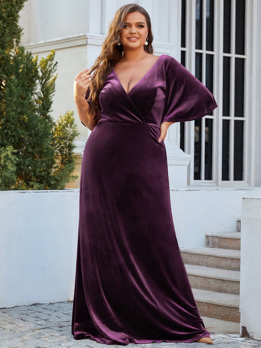 Vintage Plus Size Velvet Maxi Evening Dress DRE230978019DPH16 Purple / 16