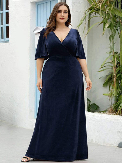 Vintage Plus Size Velvet Maxi Evening Dress DRE230978031NBY16 Navy / 16