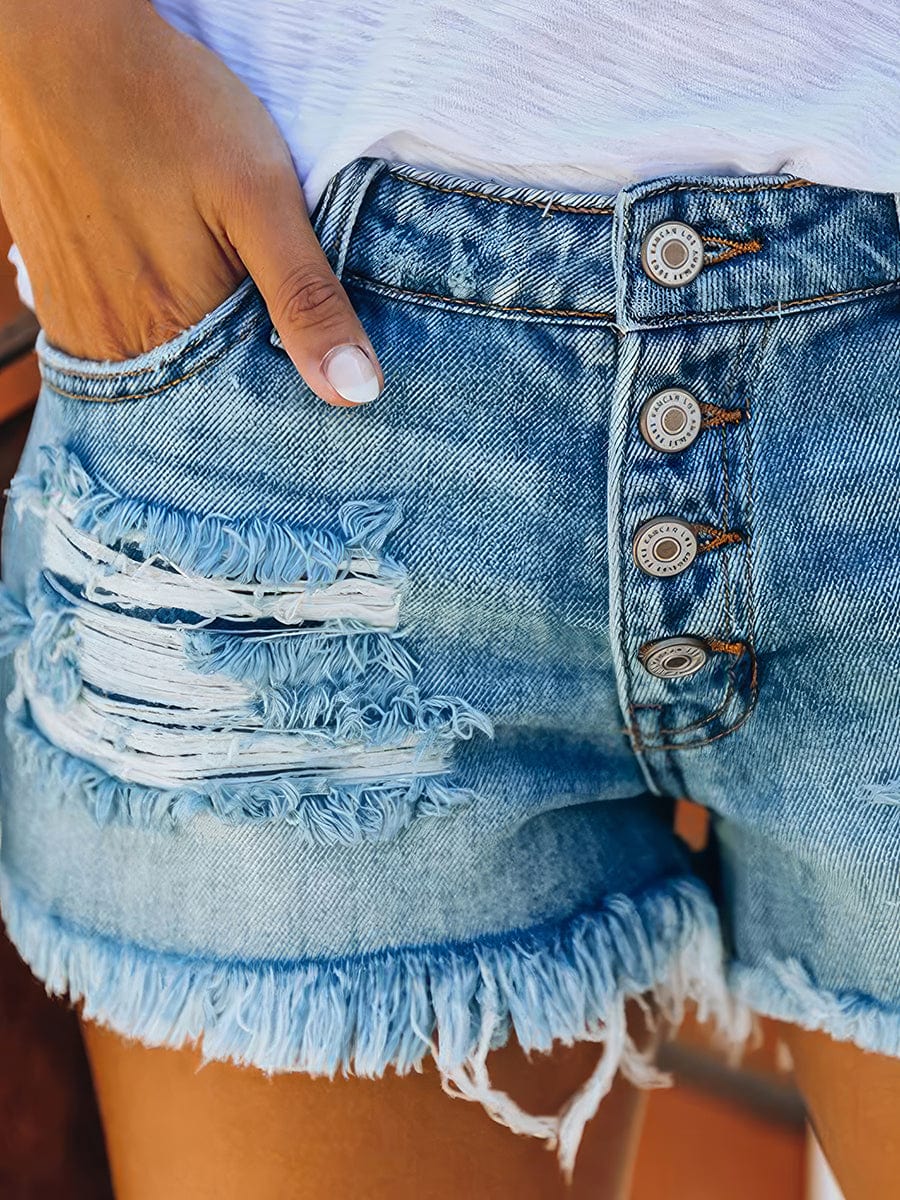 With Holes And Tassels Trendy Denim Straight Breasted Pants