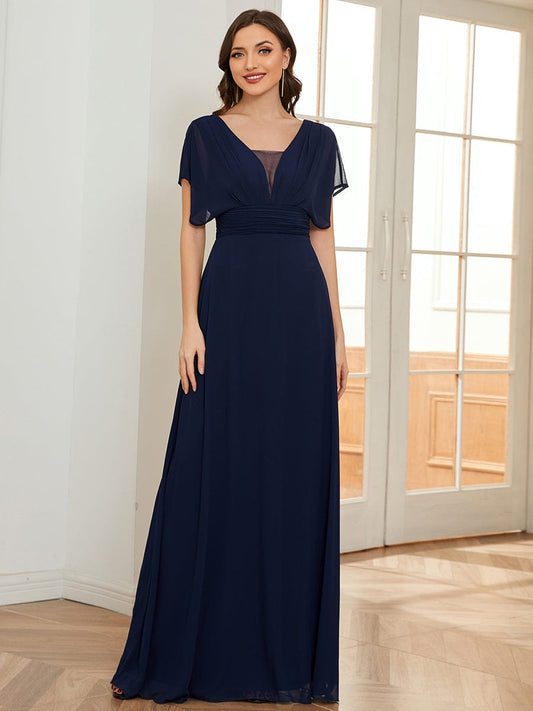 Women's A-Line Empire Waist Maxi Chiffon Evening Dress DRE230970801NBY4 Navy / 4