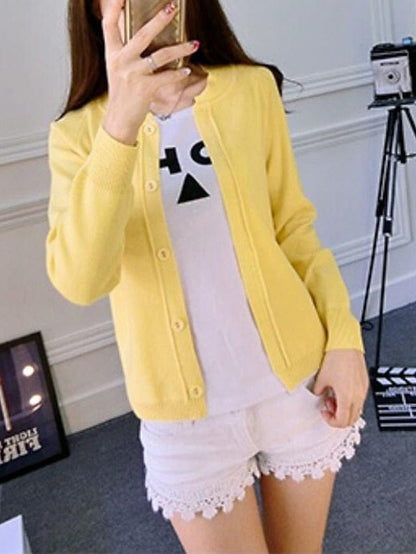 Women's Cardigan Knitted Button Pure Color Stylish Basic Casual Long Sleeve Regular Fit Sweater Cardigans Open Front MS2311525282S Yellow / S