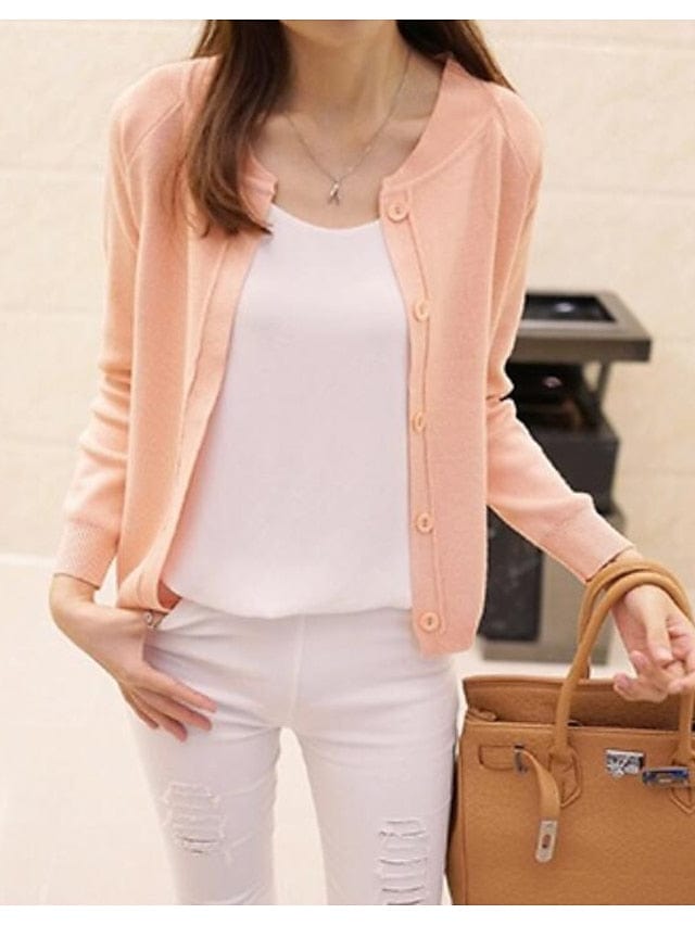 Women's Cardigan Knitted Button Pure Color Stylish Basic Casual Long Sleeve Regular Fit Sweater Cardigans Open Front