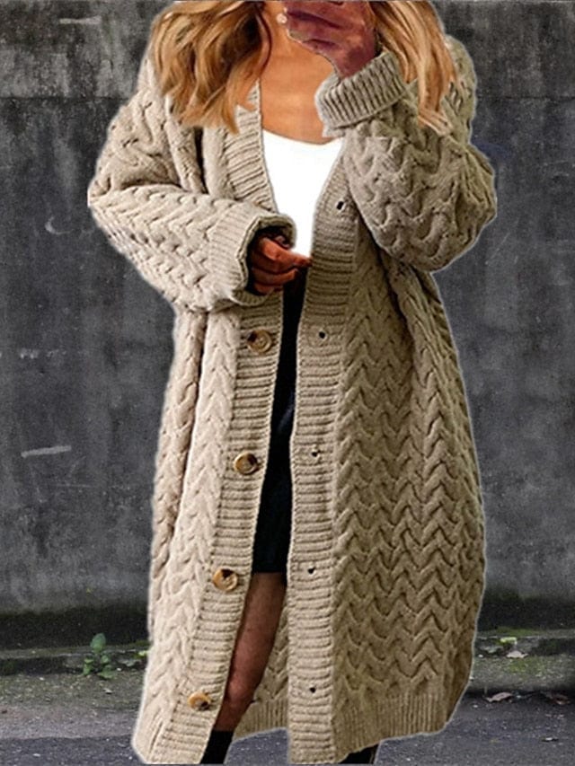 Women's Cardigan Sweater Jumper Cable Chunky Knit Button Solid Color V Neck Stylish Casual Outdoor Daily Winter Fall
