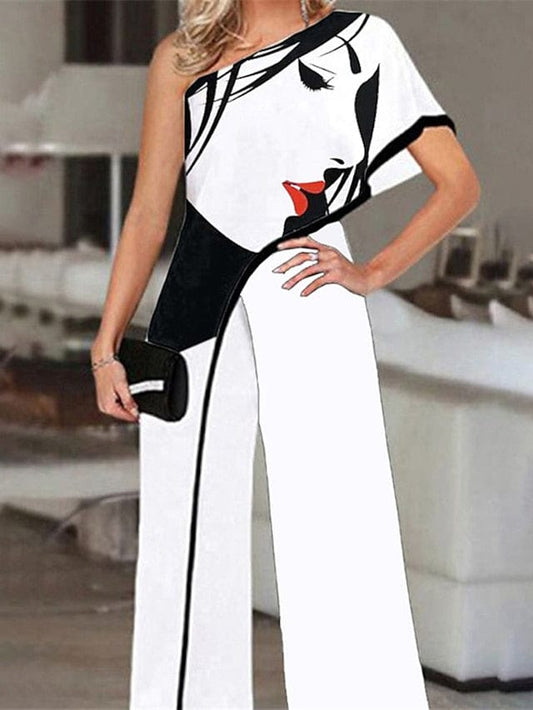 Women's Stylish One Shoulder Printed Jumpsuit for Evening Parties