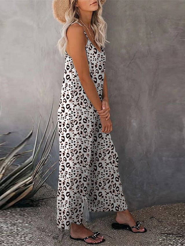 Leopard Print Backless Women's Sleeveless Jumpsuit with U Neck