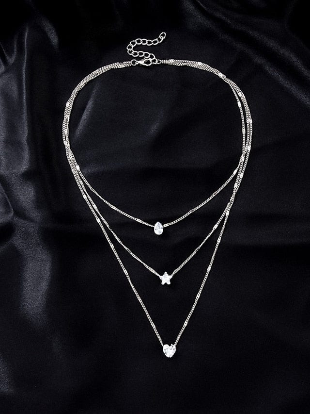 Elegant Heart and Star Cut Zircon Dangling Necklace for Women