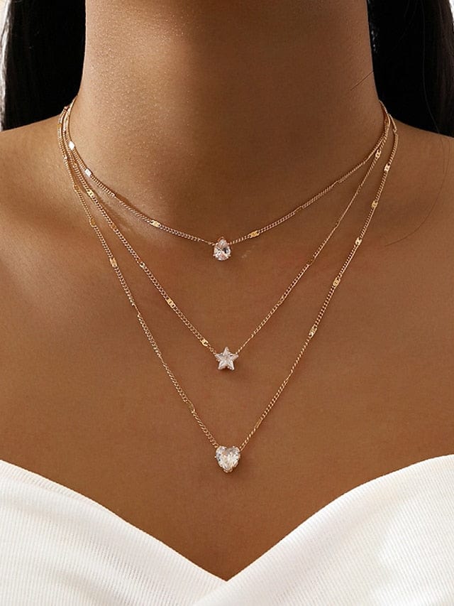 Elegant Heart and Star Cut Zircon Dangling Necklace for Women