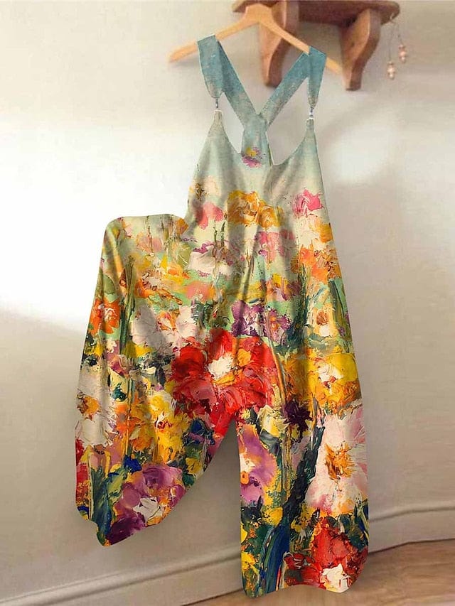 Floral Print U Neck Sleeveless Jumpsuit for Women's Summer Wardrobe
