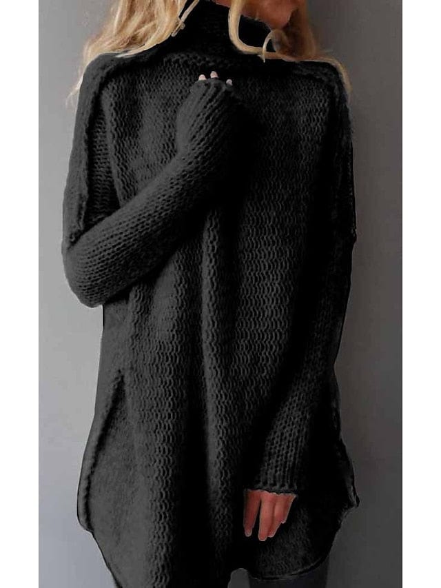 Women's Pullover Sweater Jumper Chunky Crochet Knit Tunic Solid Color Turtleneck Basic Casual Home Daily Winter Fall MS2311519718S Black / S