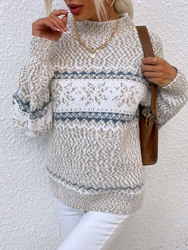 Women's Snowflake Turtleneck Vintage Sweater for Winter Festivities