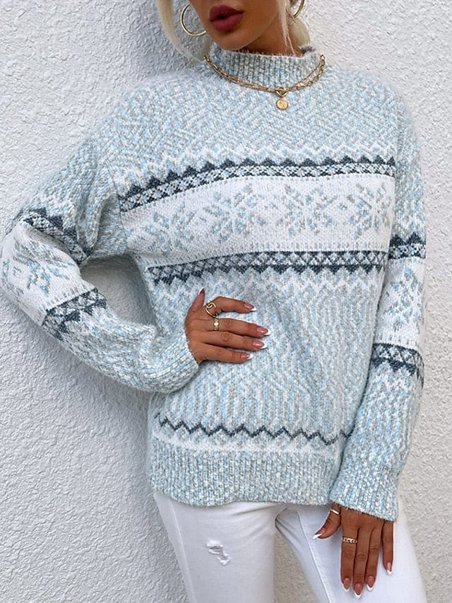 Women's Snowflake Turtleneck Vintage Sweater for Winter Festivities