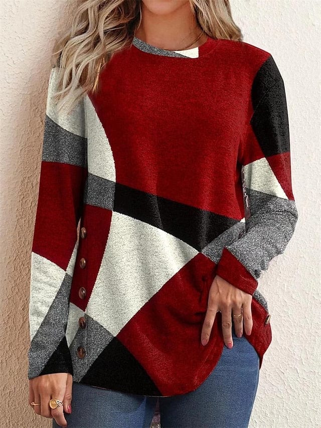 Women's Pullover Sweater Jumper Jumper Ribbed Knit Patchwork Color Block Crew Neck Stylish Casual Daily Holiday Summer MS2311522465S Red / S