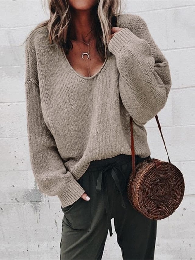 Women's Pullover Sweater Jumper Knitted Solid Color Stylish Basic Casual Long Sleeve Regular Fit Sweater Cardigans V