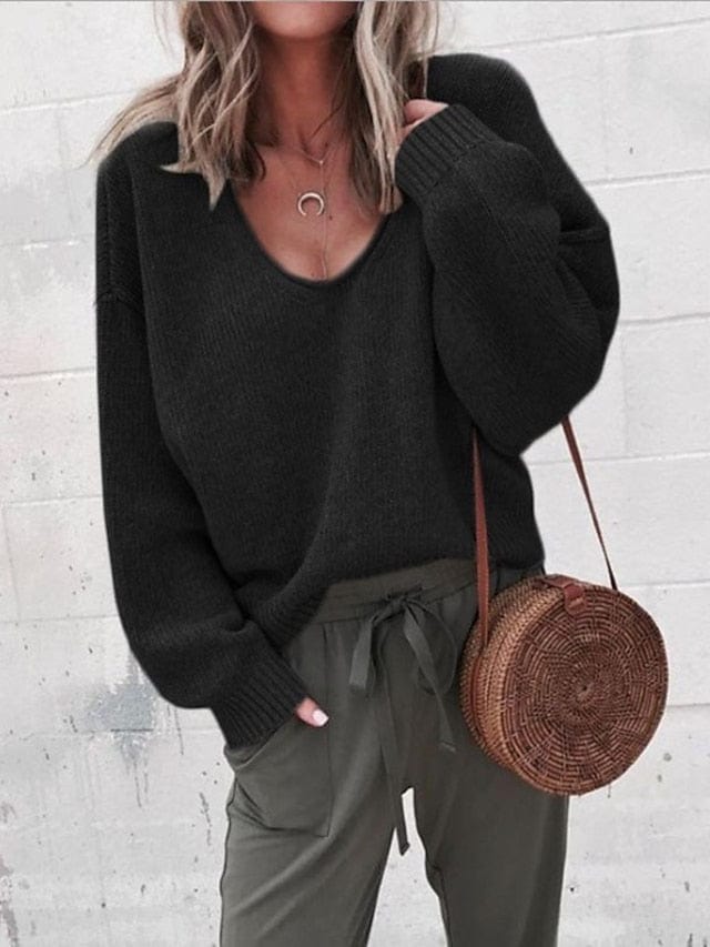 Women's Pullover Sweater Jumper Knitted Solid Color Stylish Basic Casual Long Sleeve Regular Fit Sweater Cardigans V