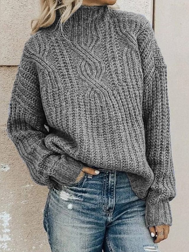 Women's Sweater Pullover Jumper Knitted Solid Color Stylish Vintage Style Casual Long Sleeve Loose Sweater Cardigans MS2311524582S Gray / S
