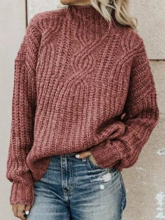 Women's Sweater Pullover Jumper Knitted Solid Color Stylish Vintage Style Casual Long Sleeve Loose Sweater Cardigans MS2311524587S Pink / S