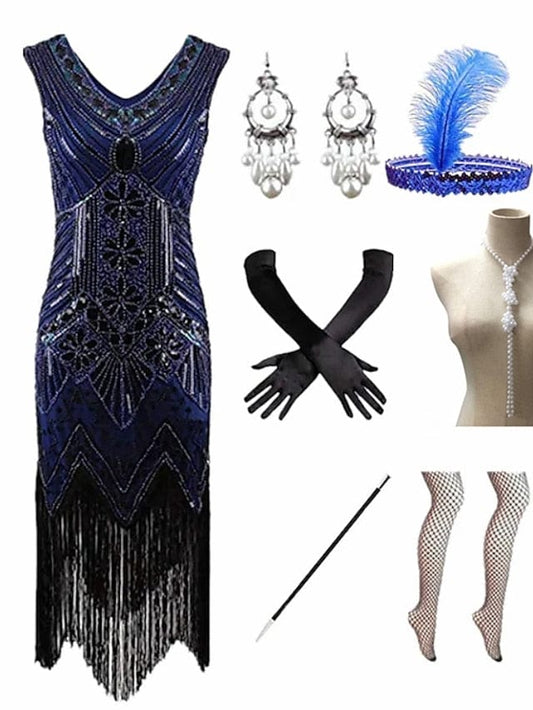 Women's The Great Gatsby Charleston Plus Size Roaring 20s 1920s Cocktail Dress Vintage Dress Flapper Dress Prom Dress MS2311512348S Blue / S