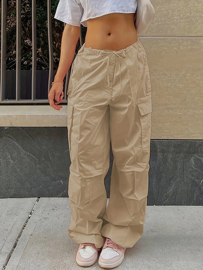 Y2K Loose Drawstring Cargo High-Waist Wide-Leg Casual Pants PAN231012157KHAXS(2) Khaki / XS(2)