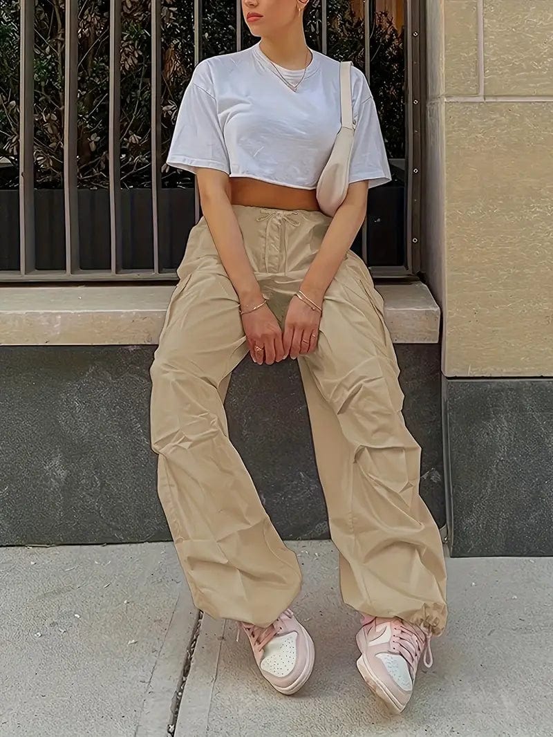 Y2K Loose Drawstring Cargo High-Waist Wide-Leg Casual Pants