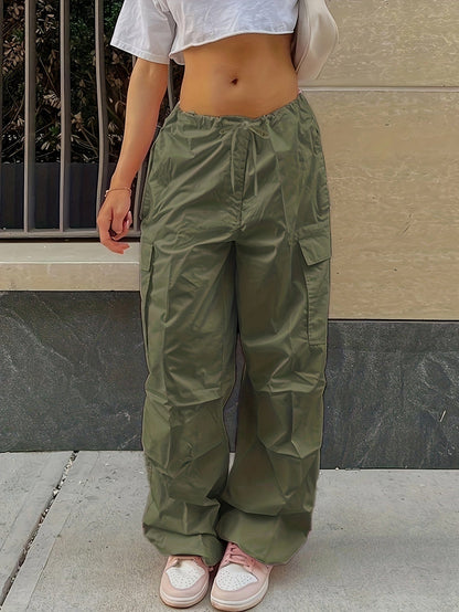 Y2K Loose Drawstring Cargo High-Waist Wide-Leg Casual Pants