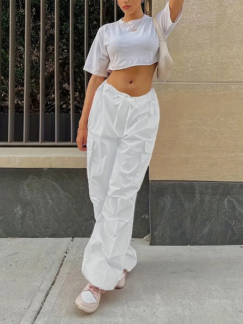 Y2K Loose Drawstring Cargo High-Waist Wide-Leg Casual Pants