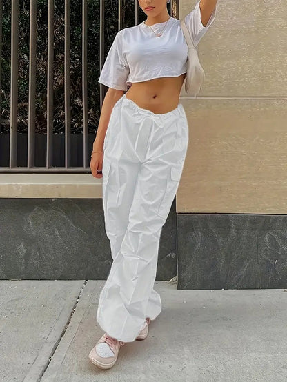 Y2K Loose Drawstring Cargo High-Waist Wide-Leg Casual Pants