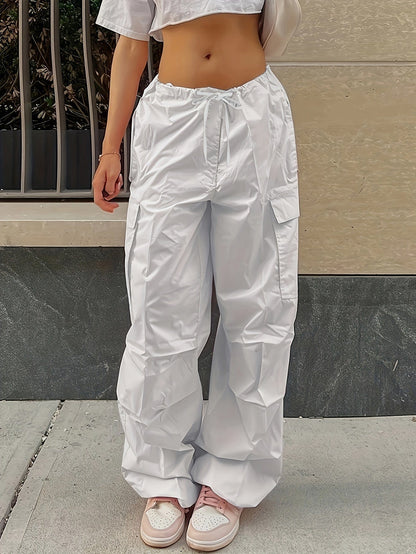 Y2K Loose Drawstring Cargo High-Waist Wide-Leg Casual Pants PAN231012157WHIXS(2) White / XS(2)