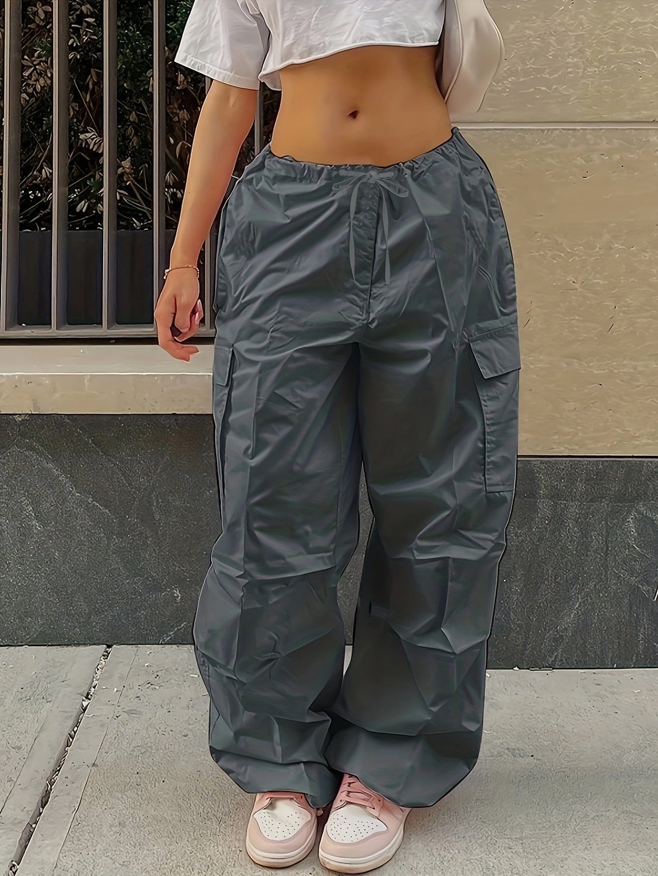 Y2K Loose Drawstring Cargo High-Waist Wide-Leg Casual Pants PAN231012157DGYXS(2) DarkGray / XS(2)