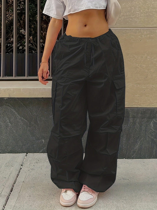 Y2K Loose Drawstring Cargo High-Waist Wide-Leg Casual Pants PAN231012157BLAXS(2) Black / XS(2)