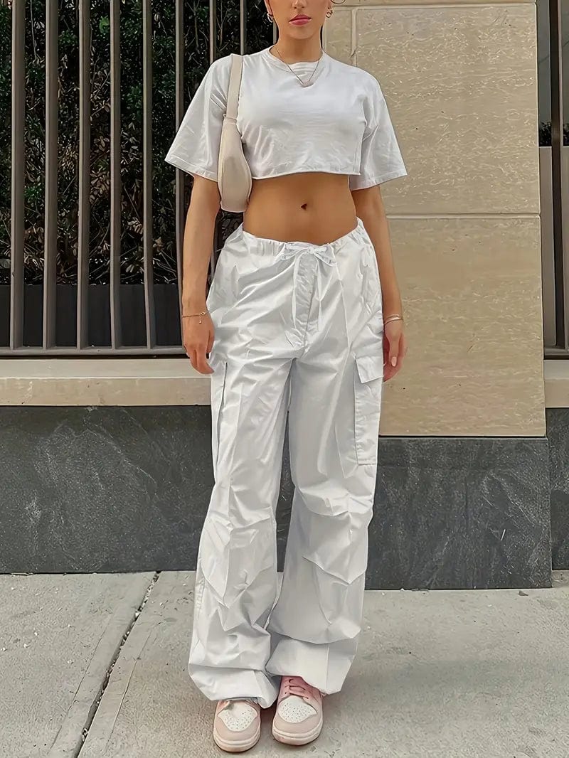 Y2K Loose Drawstring Cargo High-Waist Wide-Leg Casual Pants