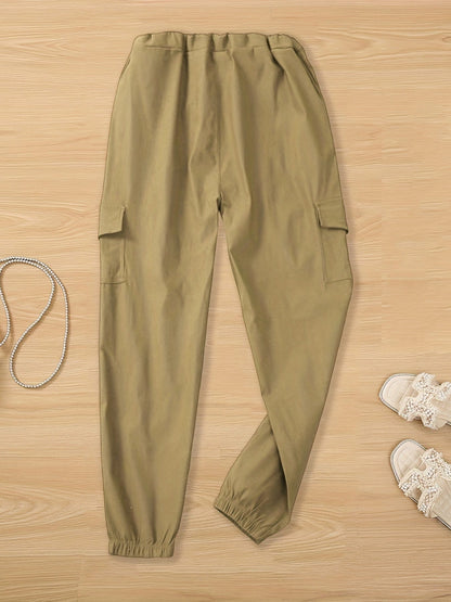 Y2K Solid Drawstring Cargo Elastic Waist Pockets Pants