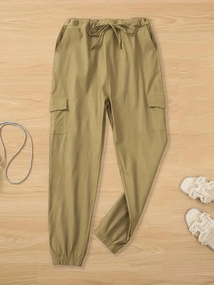 Y2K Solid Drawstring Cargo Elastic Waist Pockets Pants