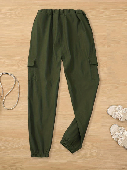 Y2K Solid Drawstring Cargo Elastic Waist Pockets Pants