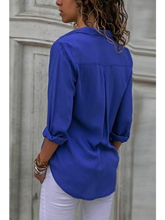 Women's Blouse Shirt Plain Shirt Collar Business Basic Elegant Tops Blue Yellow Gray