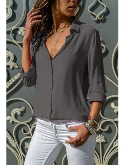 Women's Blouse Shirt Plain Shirt Collar Business Basic Elegant Tops Blue Yellow Gray