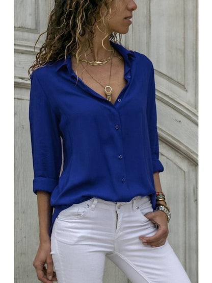 Women's Blouse Shirt Plain Shirt Collar Business Basic Elegant Tops Blue Yellow Gray