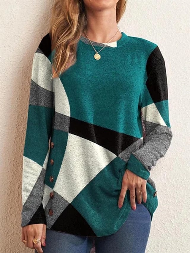 Women's Pullover Sweater Jumper Jumper Ribbed Knit Patchwork Color Block Crew Neck Stylish Casual Daily Holiday Summer MS2311522480S Green / S